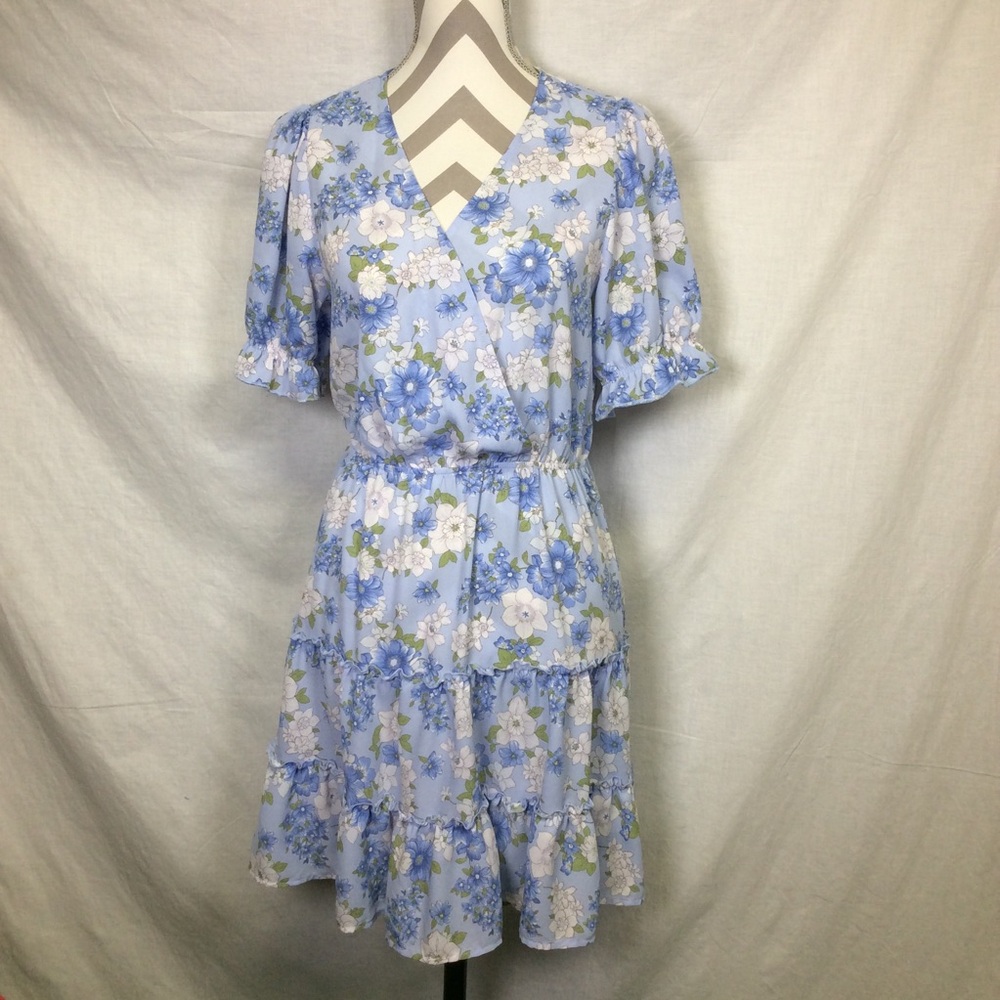Inspired Hearts Blue White Floral Dress Sz L